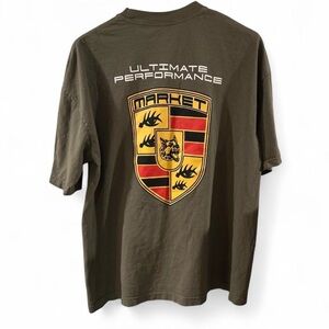 Men’s Market Olive Green Porsche Logo Graphic T-Shirt Size XL